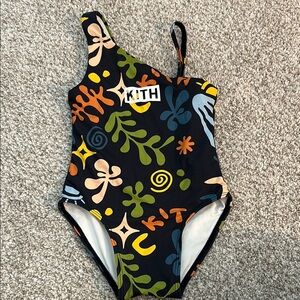 Kith Kids Navy and Multicolor One-Shoulder Swimsuit